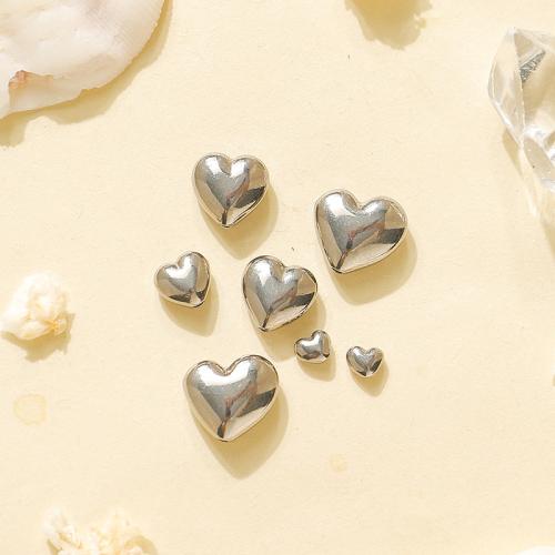 Stainless Steel Beads, 304 Stainless Steel, Heart, silver color plated, DIY, silver color, 100PCs/Bag, Sold By Bag