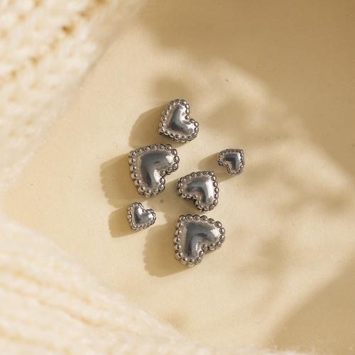Stainless Steel Beads, 304 Stainless Steel, Heart, silver color plated, DIY, silver color, 100PCs/Bag, Sold By Bag