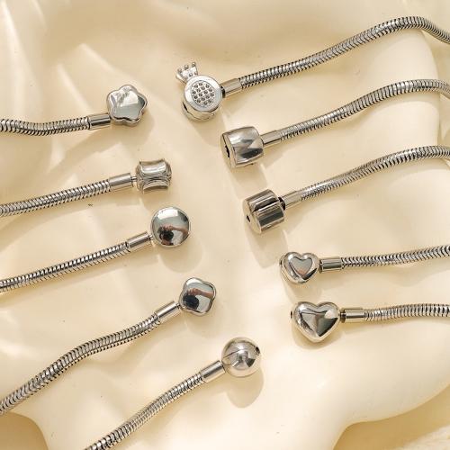 Acier inoxydable 304 European Bracelet cordon, Placage de couleur argentée, bijoux de mode, argent, 10PC/sac, Vendu par sac
