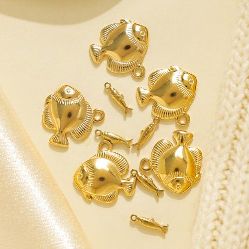 Acier inoxydable animaux Pendentifs, Acier inoxydable 304, poisson, Placage de couleur d'or, DIY, doré, 10PC/sac, Vendu par sac