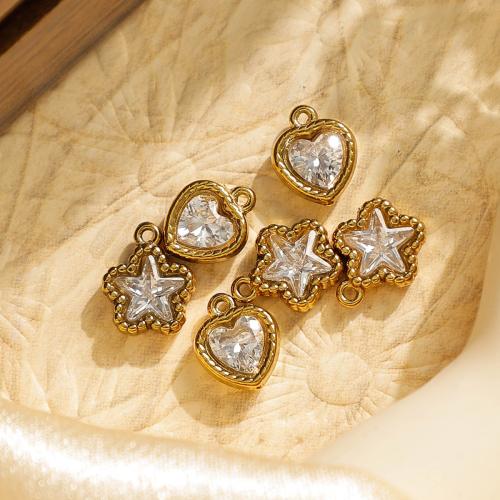 Stainless Steel Pendants, 304 Stainless Steel, gold color plated, DIY & micro pave cubic zirconia, golden, 10PCs/Bag, Sold By Bag