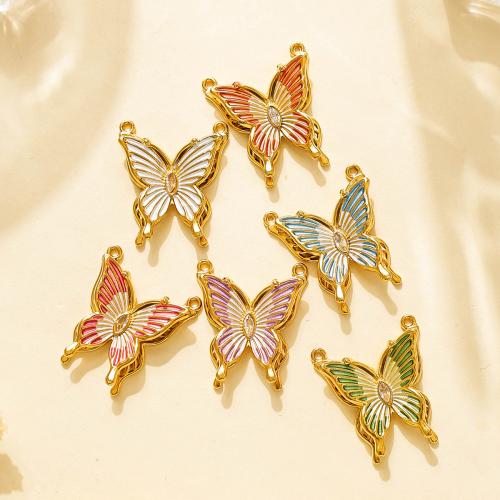 Acier inoxydable animaux Pendentifs, Acier inoxydable 304, papillon, Placage, DIY & pavé de micro zircon & émail, plus de couleurs à choisir, 10PC/sac, Vendu par sac