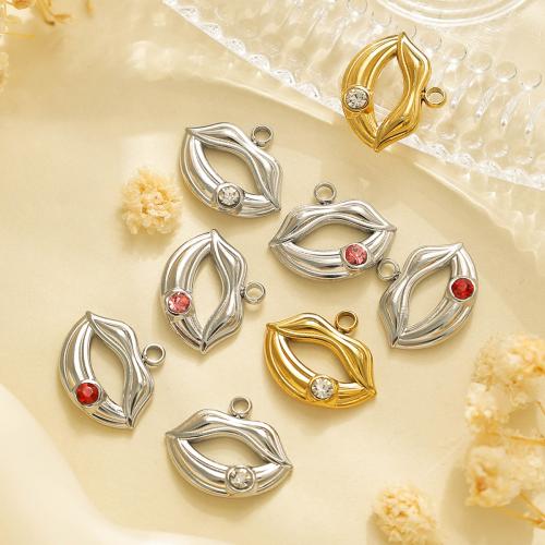 Stainless Steel Pendants, 304 Stainless Steel, Lip, plated, DIY & micro pave cubic zirconia, more colors for choice, 10PCs/Bag, Sold By Bag
