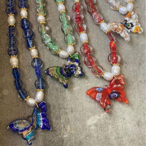 Lampwork Necklace, with Glass Beads & 304 Stainless Steel, handmade, fashion jewelry & different styles for choice & for woman, more colors for choice, Sold By PC