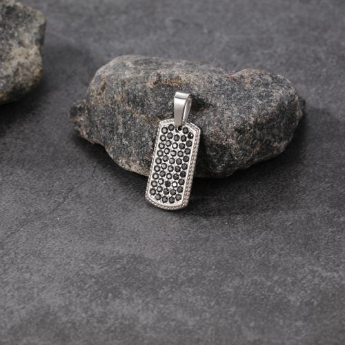 Titanium Steel Pendants, Rectangle, plated, Unisex & different styles for choice & with rhinestone, 16x8x2mm, Sold By PC