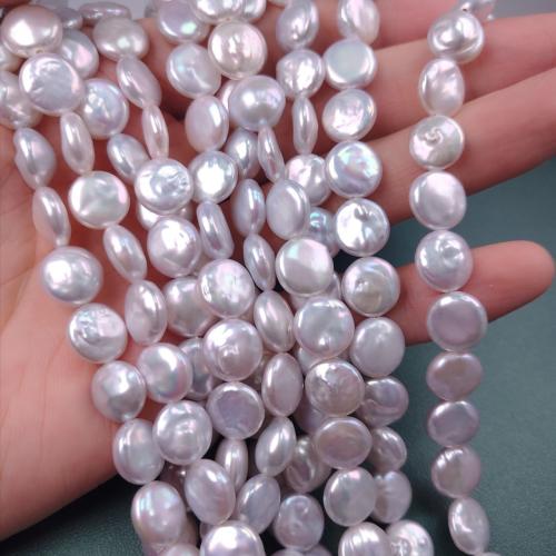 Pièce de culture des perles d'eau douce, perle d'eau douce cultivée, pièce de monnaie, DIY, blanc, 9-10mm, 40PC/brin, Vendu par brin