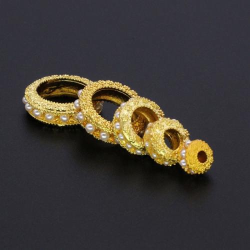 Brass Spacer Beads, with Plastic Pearl, Calabash, plated, DIY, more colors for choice, nickel, lead & cadmium free, 10PCs/Bag, Sold By Bag