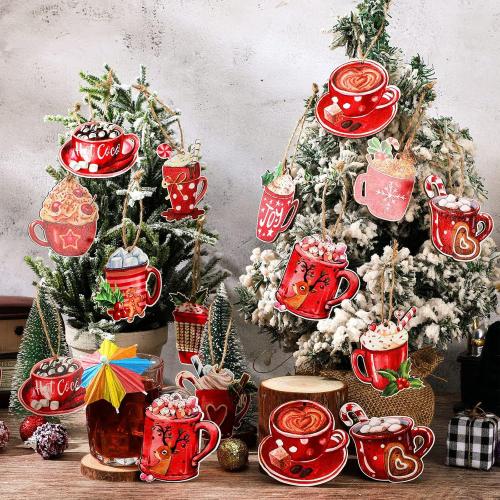 Wood Christmas Hanging Ornaments, fashion jewelry, more colors for choice, nickel, lead & cadmium free, 12PCs/Set, Sold By Set