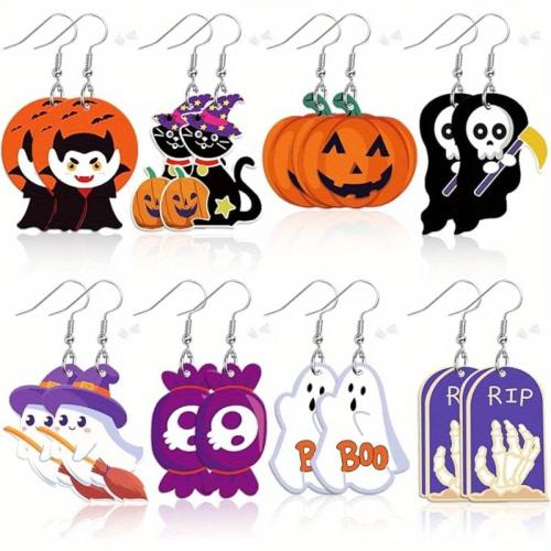 Acrylic Drop Earring, printing, fashion jewelry, more colors for choice, 8Pairs/Set, Sold By Set