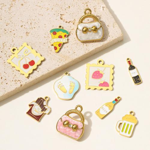 Stainless Steel Pendants, 304 Stainless Steel, gold color plated, DIY & enamel & with rhinestone, more colors for choice, 3PCs/Bag, Sold By Bag
