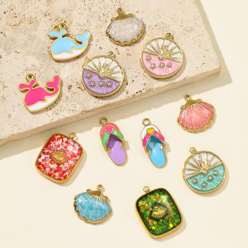 Stainless Steel Pendants, 304 Stainless Steel, gold color plated, DIY & enamel & with rhinestone, more colors for choice, 3PCs/Bag, Sold By Bag