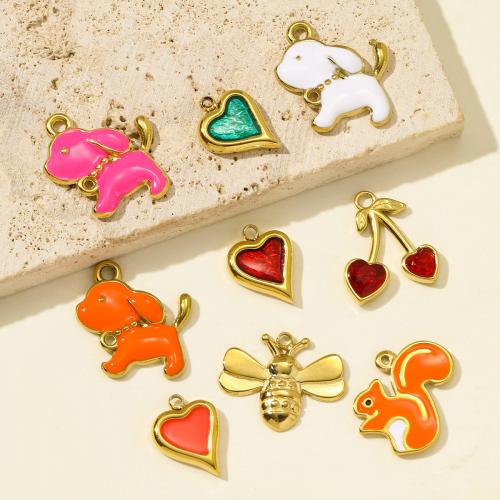 Stainless Steel Pendants, 304 Stainless Steel, gold color plated, DIY & micro pave cubic zirconia & enamel, more colors for choice, 3PCs/Bag, Sold By Bag