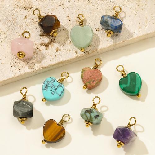 Edelstein Anhänger Schmuck, 304 Edelstahl, mit Naturstein, goldfarben plattiert, DIY, keine, 3PCs/Tasche, verkauft von Tasche