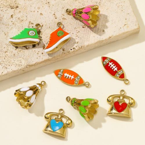 Stainless Steel Pendants, 304 Stainless Steel, gold color plated, DIY & enamel & with rhinestone, more colors for choice, 3PCs/Bag, Sold By Bag