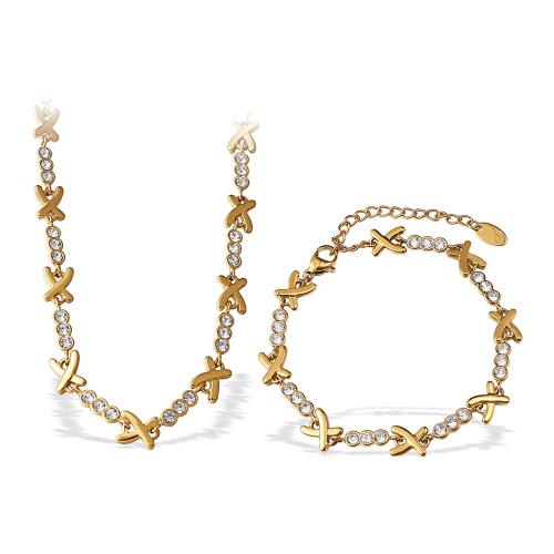 Ensemble bijoux strass en acier inoxydable, Acier inoxydable 304, Plaqué or 18K, styles différents pour le choix & pour femme & avec strass, Vendu par PC