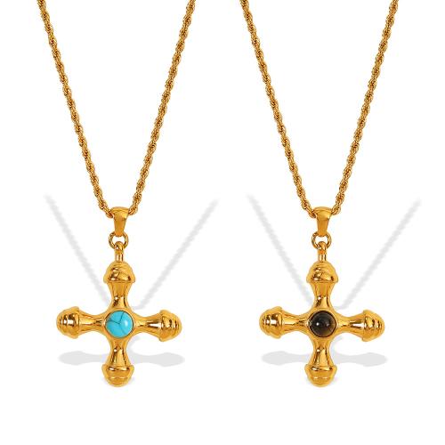 Collar de acero inoxidable de la joyería, acero inoxidable 304, con turquesa, chapado, diferentes materiales para la opción & para mujer, dorado, Vendido por UD