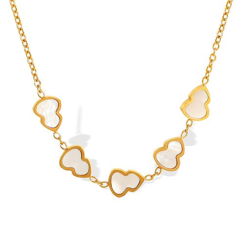 Collier de bijoux en acier inoxydable, Acier inoxydable 304, avec coquille blanche, Placage, bijoux de mode & pour femme, doré, Vendu par PC