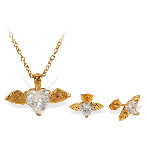 Cubic Zirconia Stainless Steel Jewelry Sets, 304 Stainless Steel, with Cubic Zirconia, plated, fashion jewelry & different styles for choice & for woman, golden, Sold By PC