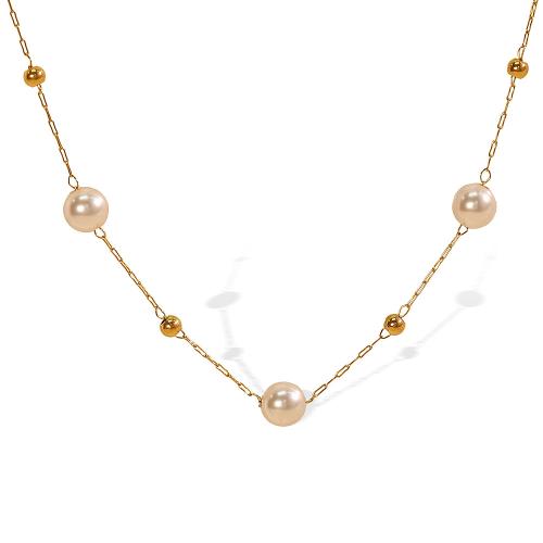 Collier de bijoux en acier inoxydable, Acier inoxydable 304, avec perle de plastique, Plaqué or 18K, bijoux de mode & pour femme, doré, Vendu par PC