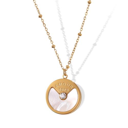 Collier de bijoux en acier inoxydable, Acier inoxydable 304, avec coquille blanche, Plaqué or 18K, bijoux de mode & pour femme & avec strass, Vendu par PC