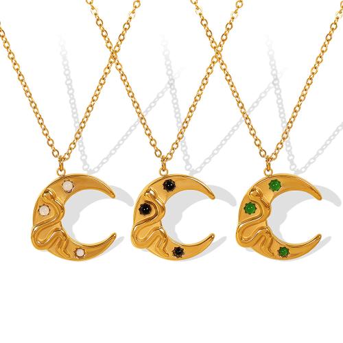 Collier de bijoux en acier inoxydable, Acier inoxydable 304, avec Pierre naturelle, Placage de couleur d'or, bijoux de mode & différents matériaux pour le choix & pour femme, Vendu par PC