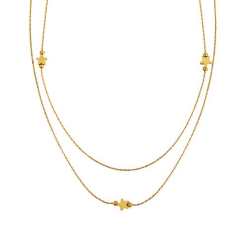 Collier de bijoux en acier inoxydable, Acier inoxydable 304, avec 5cm chaînes de rallonge, Placage, Double couche & bijoux de mode & pour femme, doré, Longueur:40 cm, Vendu par PC