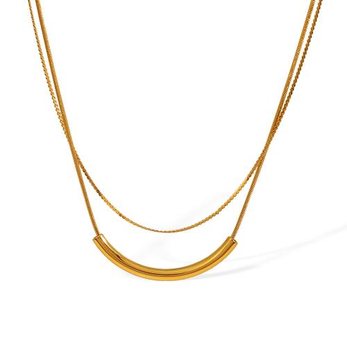 Collier de bijoux en acier inoxydable, Acier inoxydable 304, Plaqué or 18K, Double couche & bijoux de mode & pour femme, doré, Vendu par PC