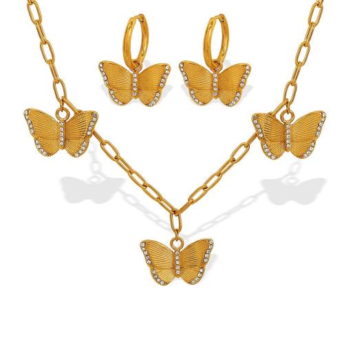 Rhinestone Edelstahl Schmuck Set, 304 Edelstahl, plattiert, verschiedene Stile für Wahl & für Frau & mit Strass, goldfarben, verkauft von PC