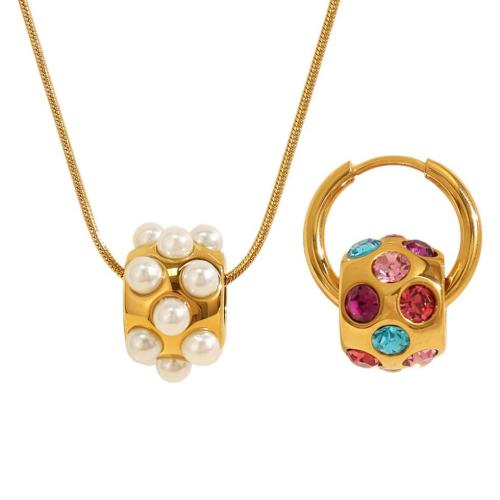 Rhinestone Edelstahl Schmuck Set, 304 Edelstahl, goldfarben plattiert, verschiedenen Materialien für die Wahl & verschiedene Stile für Wahl & für Frau & mit Strass, keine, verkauft von PC