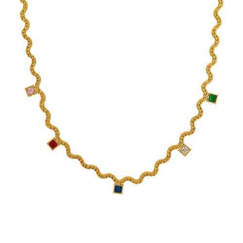 Collier de bijoux en acier inoxydable, laiton, avec zircon cubique & Acier inoxydable 304, avec 5cm chaînes de rallonge, bijoux de mode & styles différents pour le choix & pour femme, doré, Longueur:40 cm, Vendu par PC