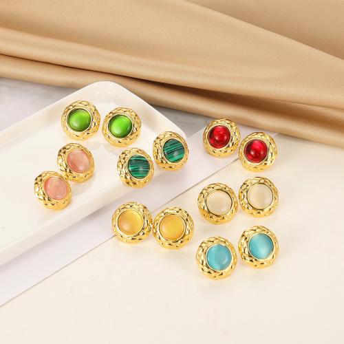 Stainless Steel Stud Earrings, 304 Stainless Steel, with Glass, plated, fashion jewelry & different materials for choice & for woman, more colors for choice, Sold By Pair