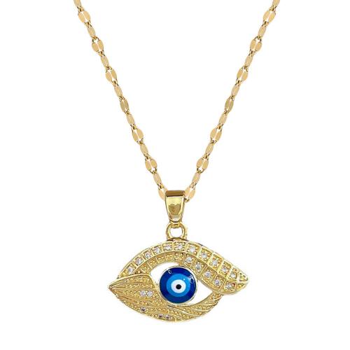 Collier Evil Eye bijoux, laiton, avec Acier titane, avec 5cm chaînes de rallonge, Placage, pour femme & émail & creux, doré, Pendant:2.1x2.3cm, Longueur:40 cm, Vendu par PC
