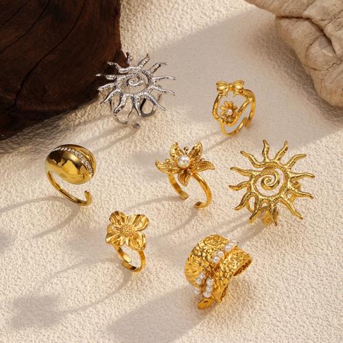 Bague en acier inoxydable, Acier inoxydable 304, avec perle de plastique, Placage, bijoux de mode & styles différents pour le choix & pour femme, doré, Vendu par PC