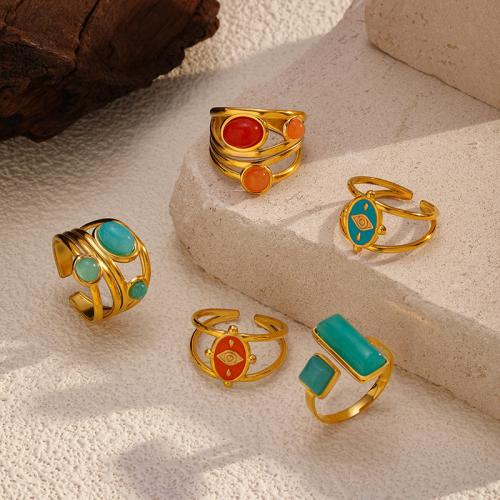 Bague pierre précieuse, Acier inoxydable 304, avec Pierre naturelle, Placage, styles différents pour le choix & pour femme & creux, doré, Vendu par PC