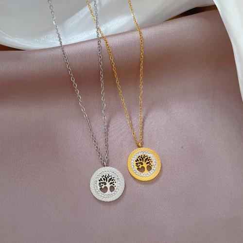 Titanium Steel Necklace, plated, for woman & with rhinestone & hollow, more colors for choice, Length:Approx 21-50 cm, Sold By PC