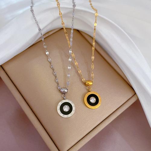 Stainless Steel Jewelry Necklace, 304 Stainless Steel, with Plank, Vacuum Ion Plating, fashion jewelry & for woman & with rhinestone, more colors for choice, Length:Approx 21-50 cm, Sold By PC