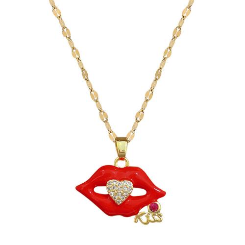 Stainless Steel Jewelry Necklace, 304 Stainless Steel, with Brass, plated, micro pave cubic zirconia & for woman & enamel & with rhinestone & hollow, more colors for choice, Sold By PC