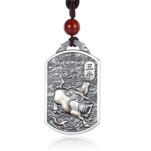 Bijoux pendentifs en laiton, Zodiaque chinois, Placage, DIY, argent, protéger l'environnement, sans nickel, plomb et cadmium, 46x3x27mm, Vendu par PC