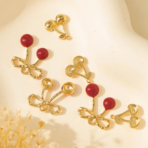 Bijoux pendentifs en acier inoxydable , Acier inoxydable 304, cerise, Placage de couleur d'or, DIY & émail, doré, 10PC/sac, Vendu par sac