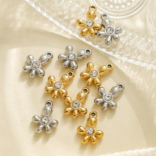 Stainless Steel Flower Pendant, 304 Stainless Steel, silver color plated, DIY & with rhinestone, more colors for choice, 10PCs/Bag, Sold By Bag