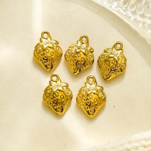 Bijoux pendentifs en acier inoxydable , Acier inoxydable 304, fraise, Placage de couleur d'or, DIY, doré, 10PC/sac, Vendu par sac