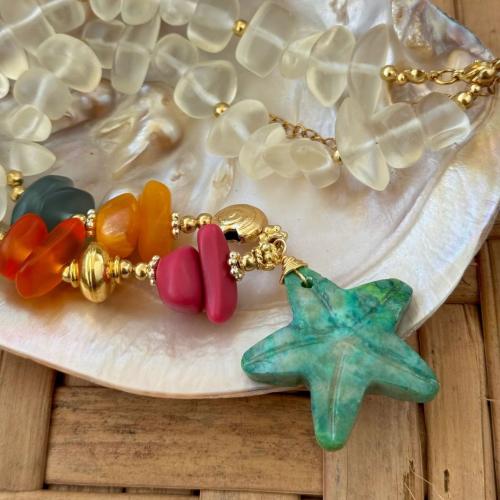 Lampwork Necklace, with Natural Stone & Shell, plated, fashion jewelry & for woman, Sold By PC