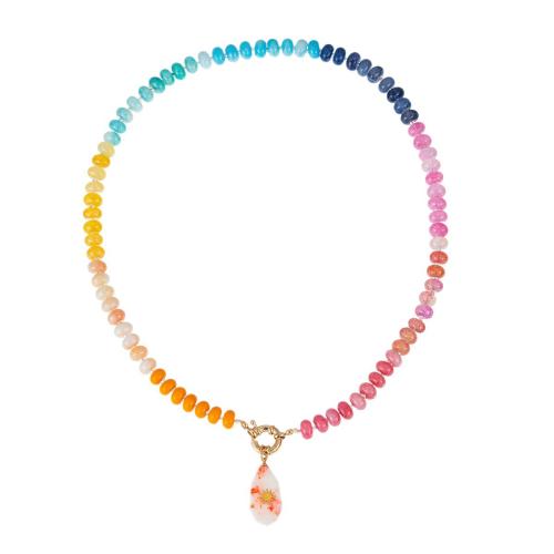 Lampwork Necklace, with Natural Stone & Brass, gold color plated, fashion jewelry & different styles for choice & for woman, Sold By PC