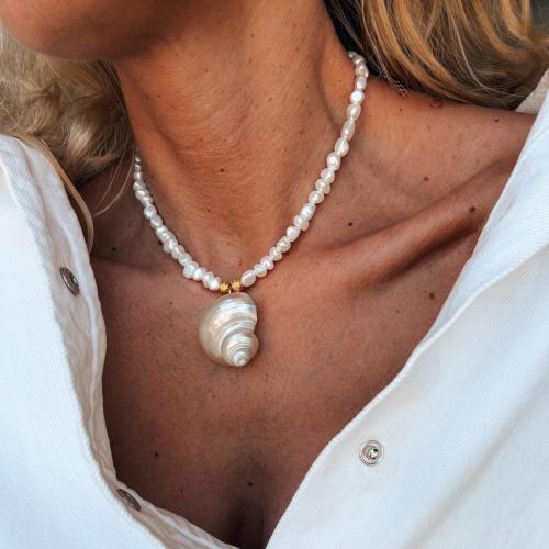 Colliers coquillage, perle de plastique, avec turquoise & coquille, Placage, bijoux de mode & pour femme, Vendu par PC