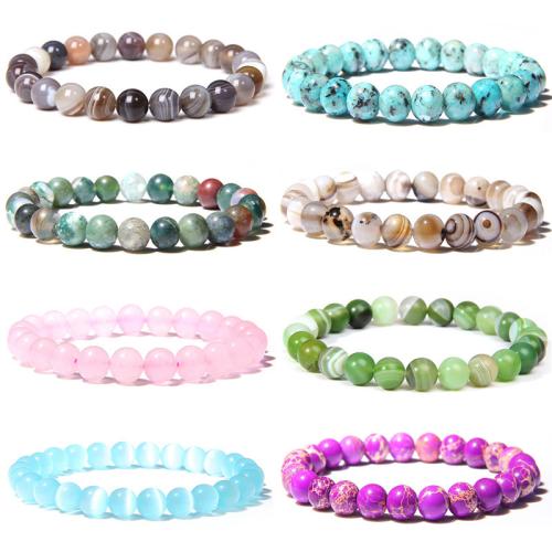 pierre gemme bracelet, Rond, fait à la main, différents matériaux pour le choix & unisexe, beads length 8mm, Longueur:Environ 7.5 pouce, Vendu par PC