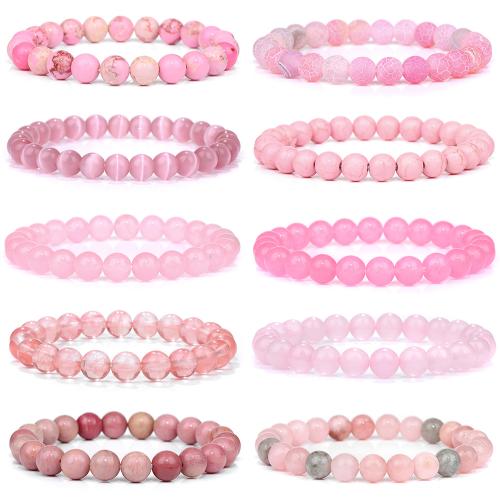 pierre gemme bracelet, Rond, fait à la main, différents matériaux pour le choix & unisexe, beads length 8mm, Longueur:Environ 7.5 pouce, Vendu par PC