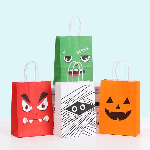 Kraft Gift Bag, printing, Halloween Design & different designs for choice, 210x150x80mm, Sold By PC