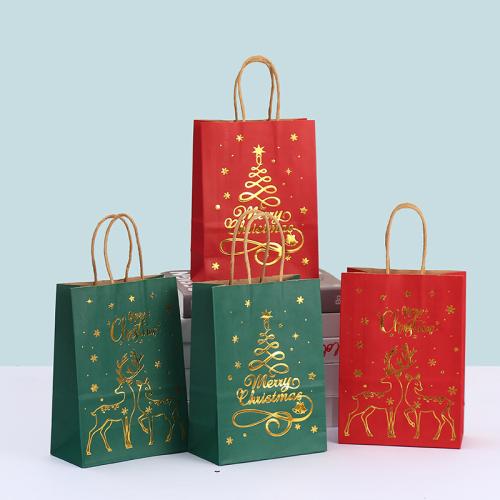 Christmas Gift Bag, Kraft, printing, different size for choice & different designs for choice & gold accent, Sold By PC