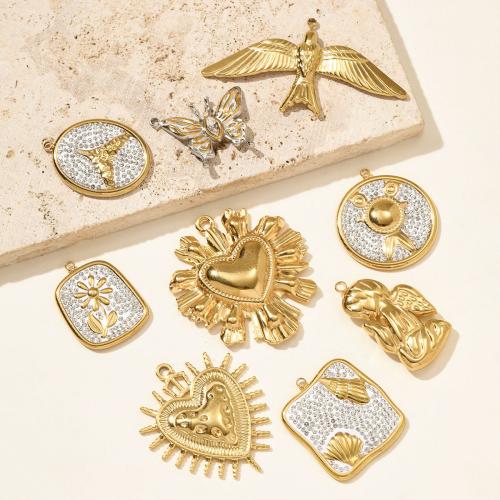 Bijoux pendentifs en acier inoxydable , Acier inoxydable 304, avec argileterre, Placage de couleur d'or, DIY & pavé de micro zircon & avec strass, plus de couleurs à choisir, 3PC/sac, Vendu par sac