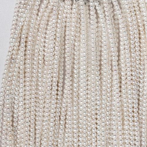 Naturel d'eau douce perles, perle d'eau douce cultivée, Légèrement rond, DIY, blanc, 3-4mm, Vendu par 38 cm brin